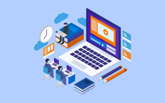 Online exam isometric illustrated in vector on a white background