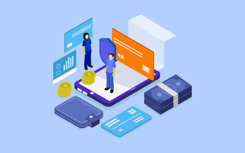 Online payment isometric in vector on a white background Vector Graphic