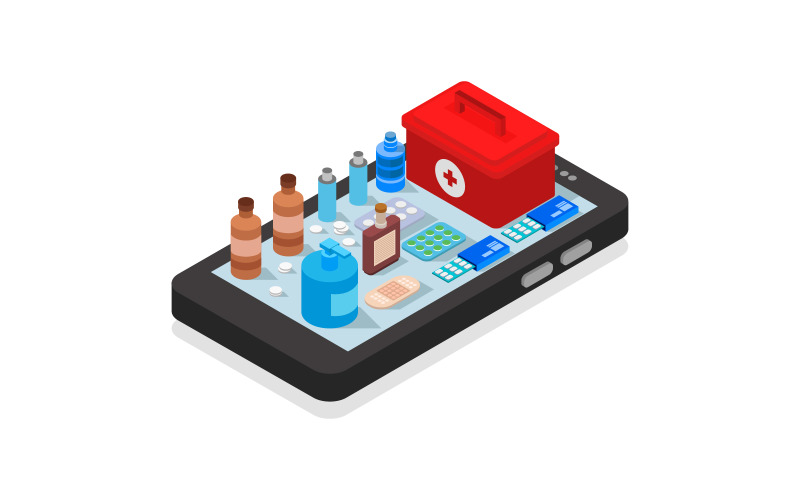 Online pharmacy illustrated in vector on a white background Vector Graphic