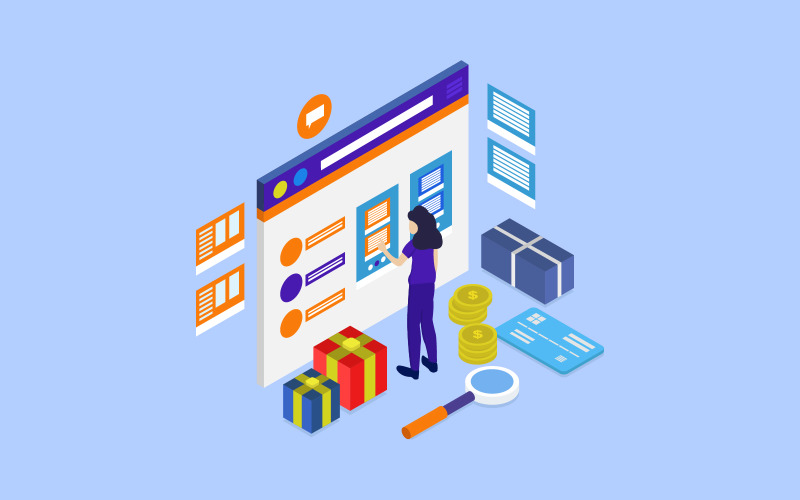 Online shopping isometric illustrated in vector Vector Graphic