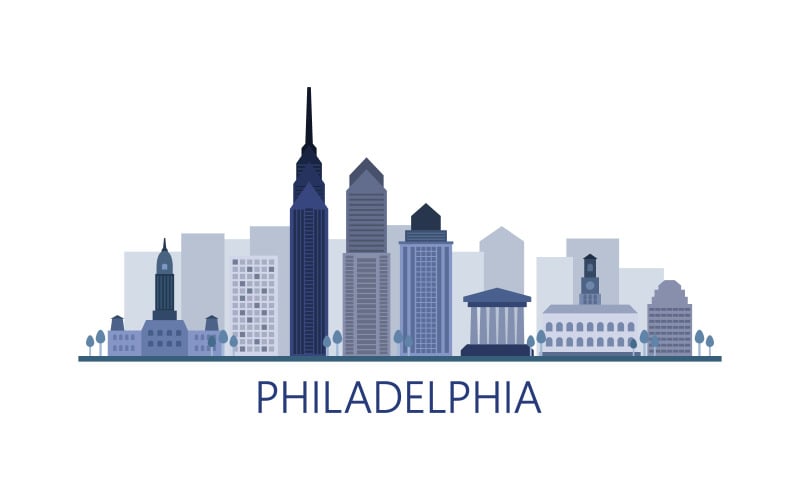 Philadelphia skyline in vector on a white background Vector Graphic