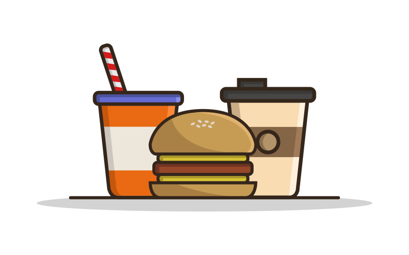 Sandwich and drinks in vector on white background Vector Graphic