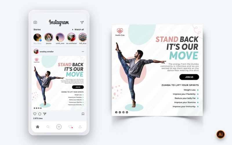 Zumba Dance Studio Social Media Instagram Post Design Template-08