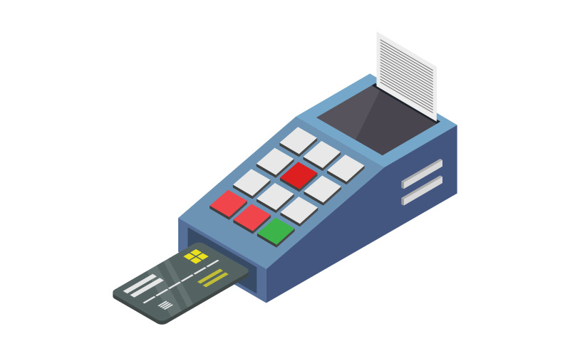 Isometric pos terminal illustrated on background Vector Graphic