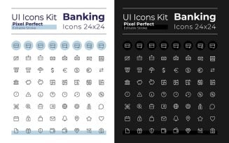 Banking glyph ui icons set for dark and light mode
