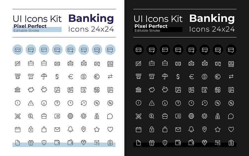 Banking glyph ui icons set for dark and light mode Icon Set