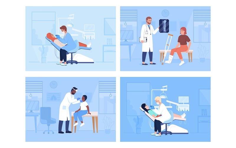 Healthcare service and patient examination illustrations set Illustration