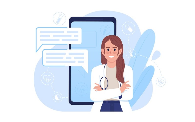 Visiting doctor online with mobile app illustration Illustration