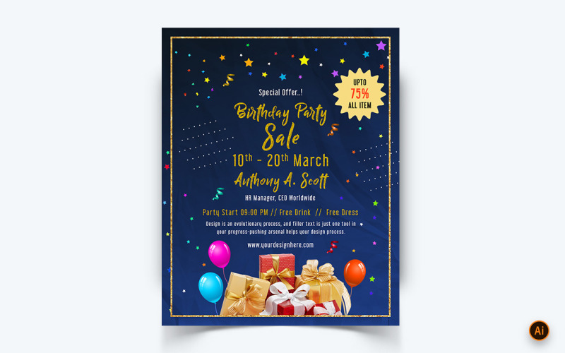 Birthday Party Celebration Social Media Feed Design Template-08