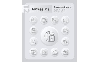 Combat Smuggling Embossed Icons Set