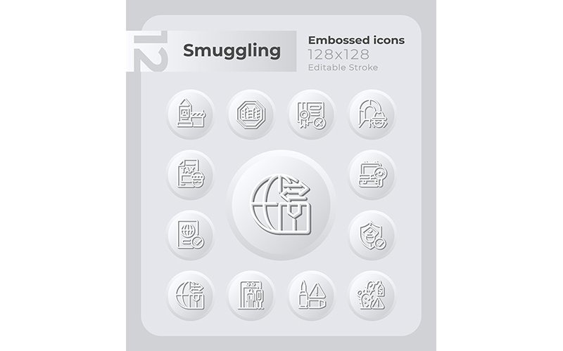 Combat Smuggling Embossed Icons Set Icon Set