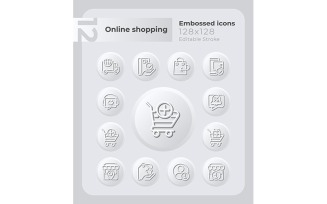 E Commerce Embossed Icons Set