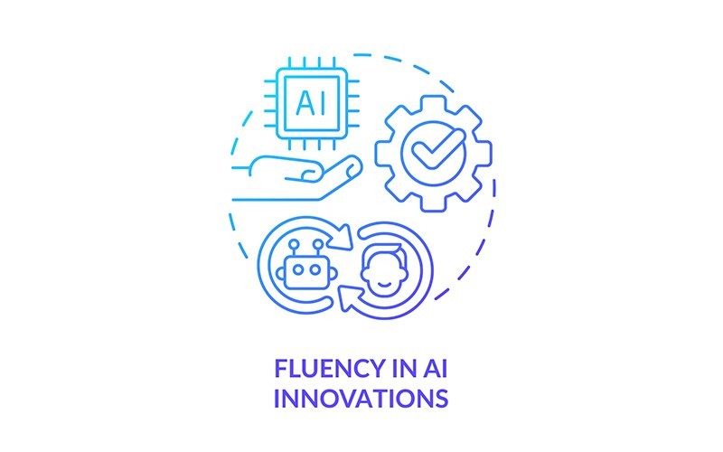 Fluency In AI Innovations Blue Gradient Concept Icon Icon Set