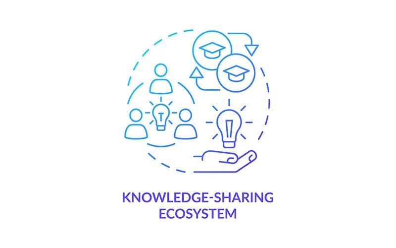 Knowledge-sharing Ecosystem Blue Gradient Concept Icon Icon Set