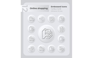 Online Shopping Embossed Icons Set