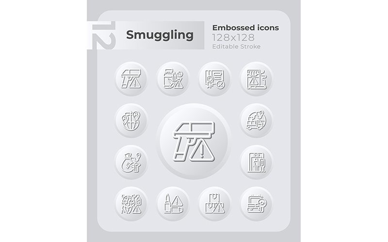 Smuggling Goods Embossed Icons Set Icon Set