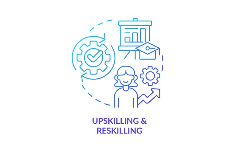 Upskilling And Reskilling Blue Gradient Concept Icon Icon Set