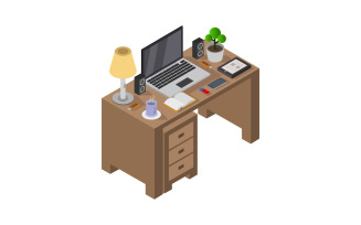 Isometric office desk illustrated in vector