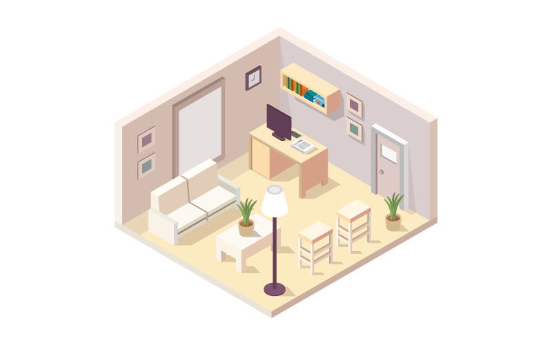 Isometric waiting room illustrated in vector on background Vector Graphic