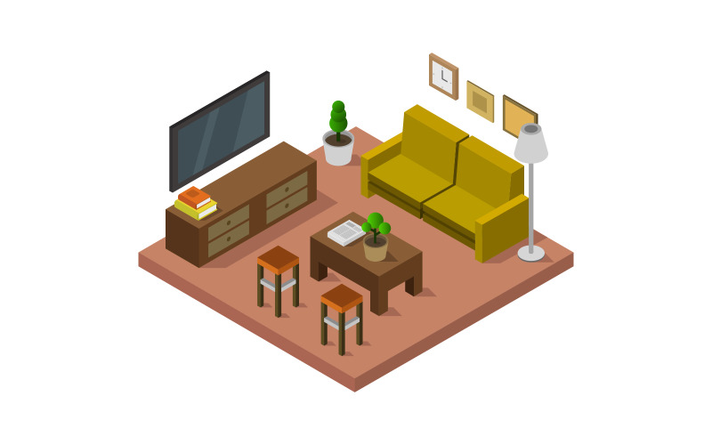 Living room illustrated in vector on background Vector Graphic