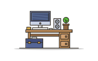 Office desk illustrated in vector on background
