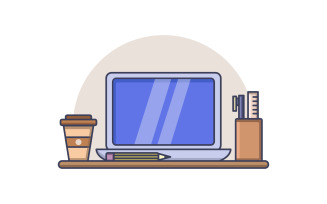 Office desk illustrated in vector on a background