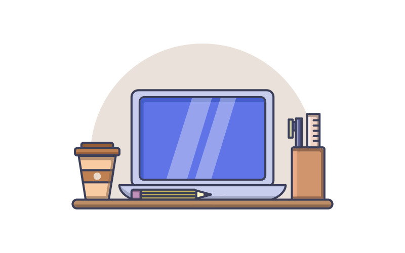 Office desk illustrated in vector on a background Vector Graphic