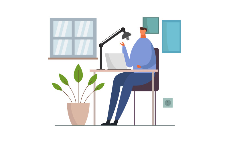 Office desk in vector on a background Vector Graphic