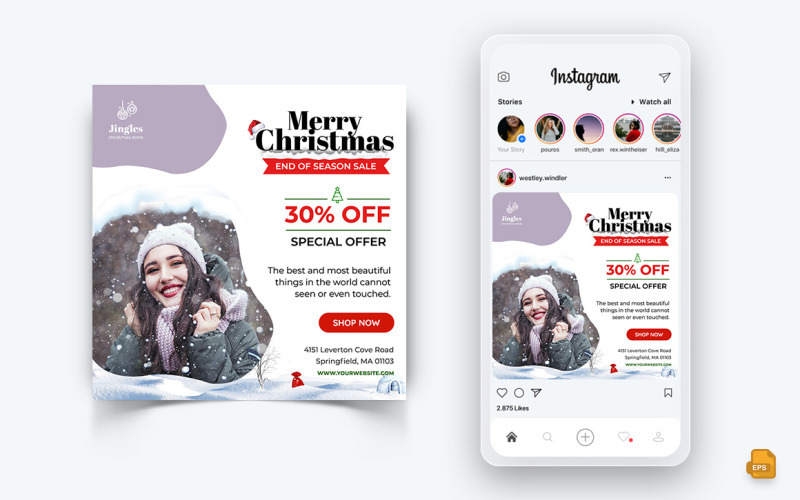Christmas Offer Sale Celebration Social Media Instagram Post Design Template-14