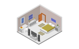 Bedroom isometric illustrator in vector on background