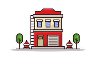 Fire station illustrated in vector on background