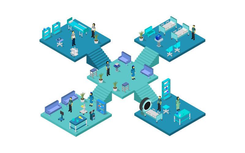 Isometric hospital room illustrated in vector on background Vector Graphic