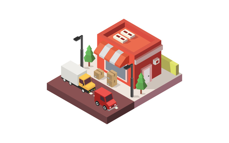 Isometric shop illustrated in vector on background Vector Graphic