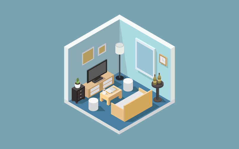 Living room isometric in vector on background Vector Graphic
