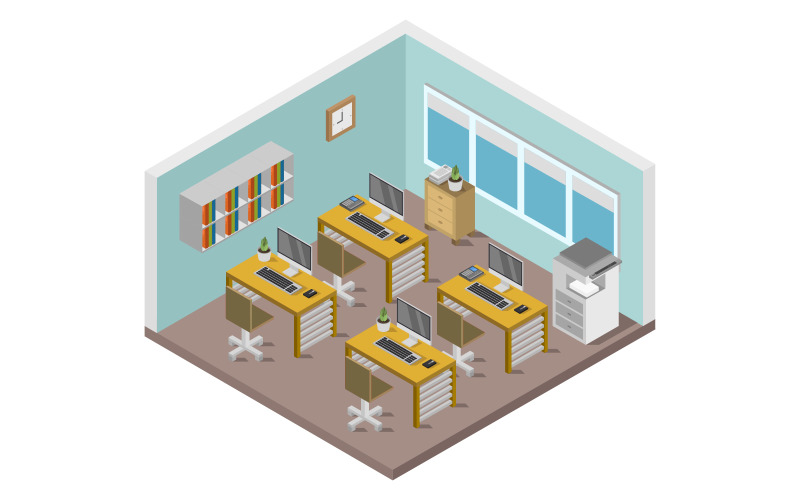 Office room illustrated in vector on a background Vector Graphic
