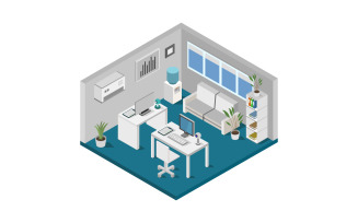 Office room illustrated in vector on a white background