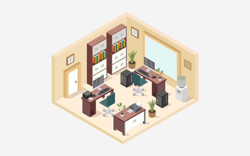 Office room illustrated in vector on background Vector Graphic