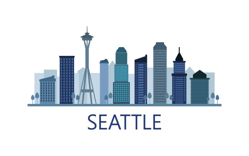 Seattle skyline illustrated in vector on background Vector Graphic
