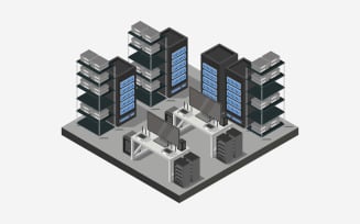 Server room illustrated in vector on background