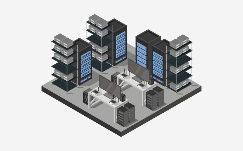 Server room illustrated in vector on background Vector Graphic