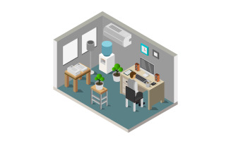 Isometric office illustrated in vector on background