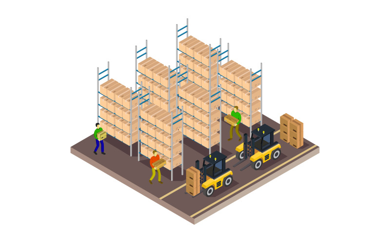 Isometric warehouse illustrated in vector on background Vector Graphic