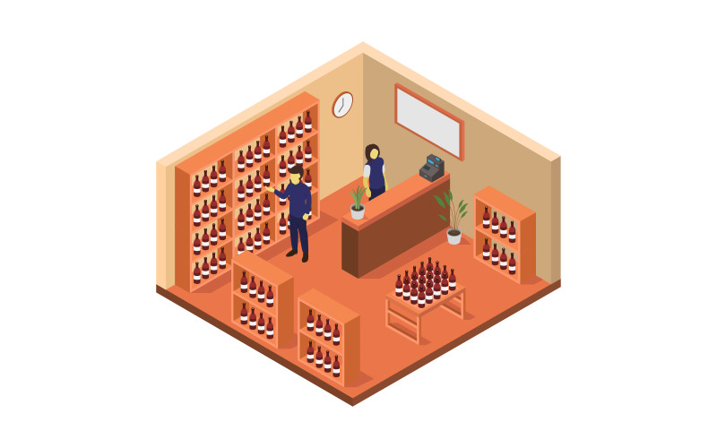 Isometric wine market illustrated in vector on background Vector Graphic