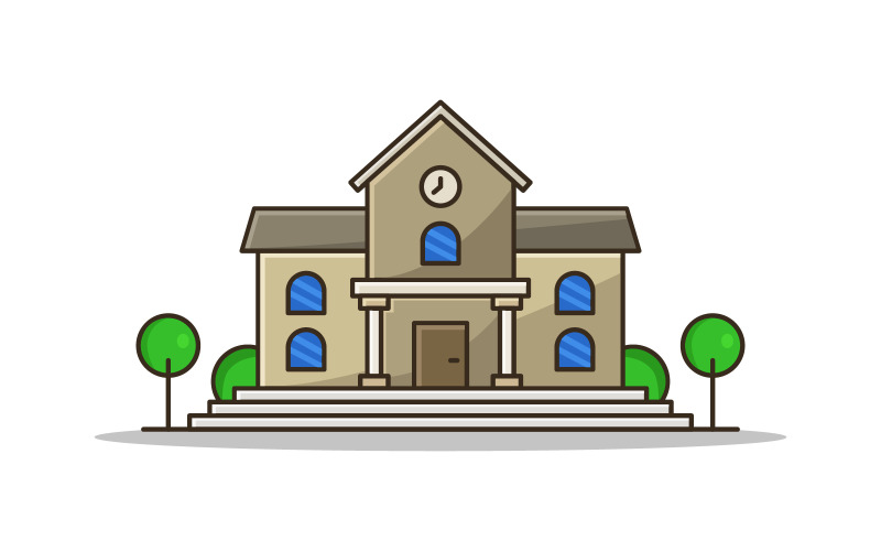 School illustrated and colored in vector on a white background Vector Graphic
