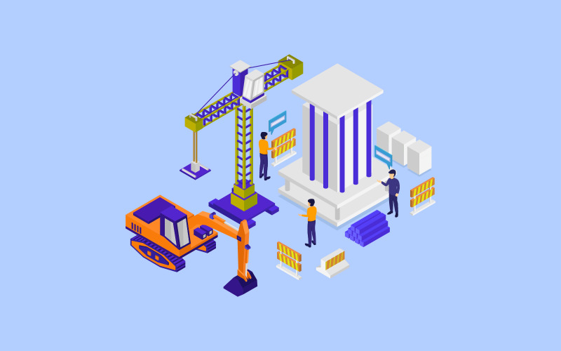 Under construction isometric illustrated in vector on background Vector Graphic