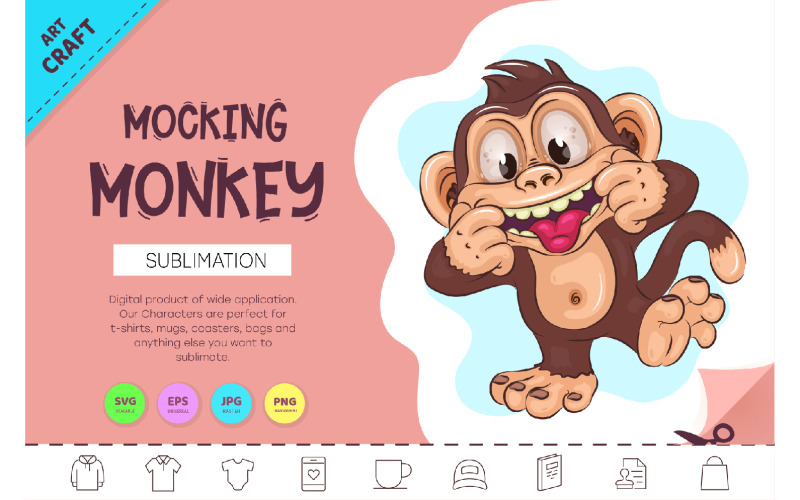Cartoon Mocking Monkey. Crafting, Sublimation. Vector Graphic