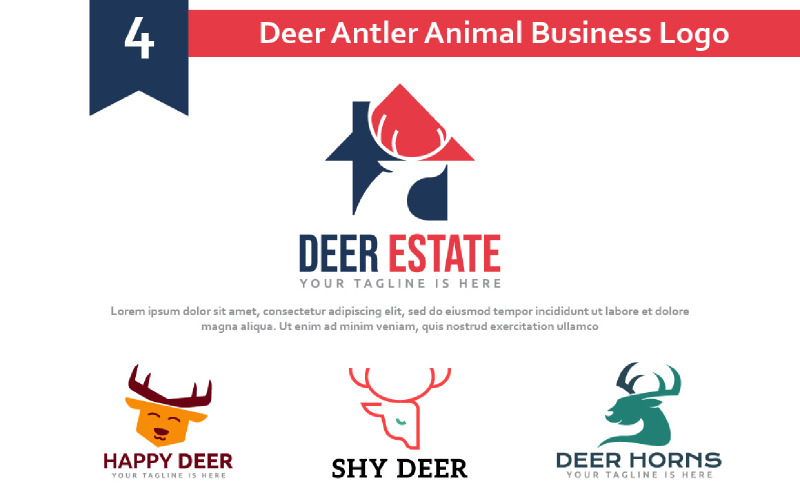 4 Deer Antler Animal Business Logo Logo Template