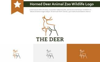 Horned Deer Animal Zoo Wildlife Monoline Logo