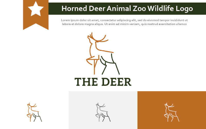 Horned Deer Animal Zoo Wildlife Monoline Logo Logo Template
