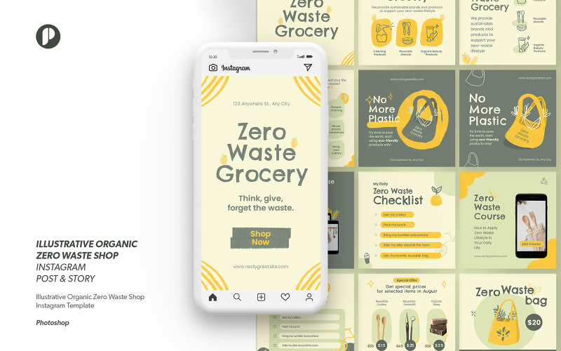 Faded Yellow Illustrative Organic Zero Waste Shop Instagram Social Media